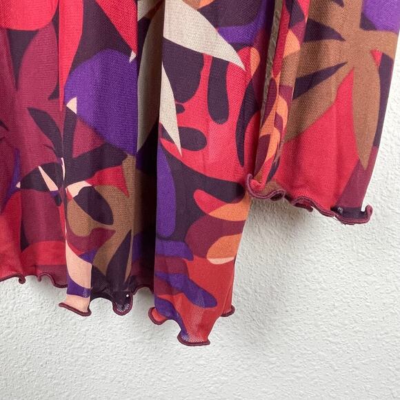 Logo Layers Lauren XL‎ Maroon Burnt Orange Floral Sheer Mock Neck Shirt - Picture 7 of 8